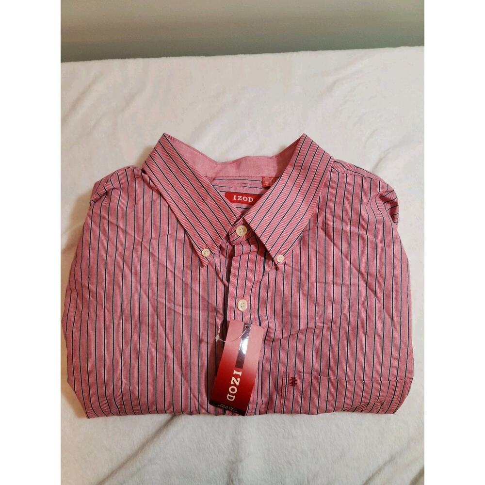 Izod NWT Shirt Mens 2XL Red Striped Long Sleeve Preppy Business Work MSRP $60